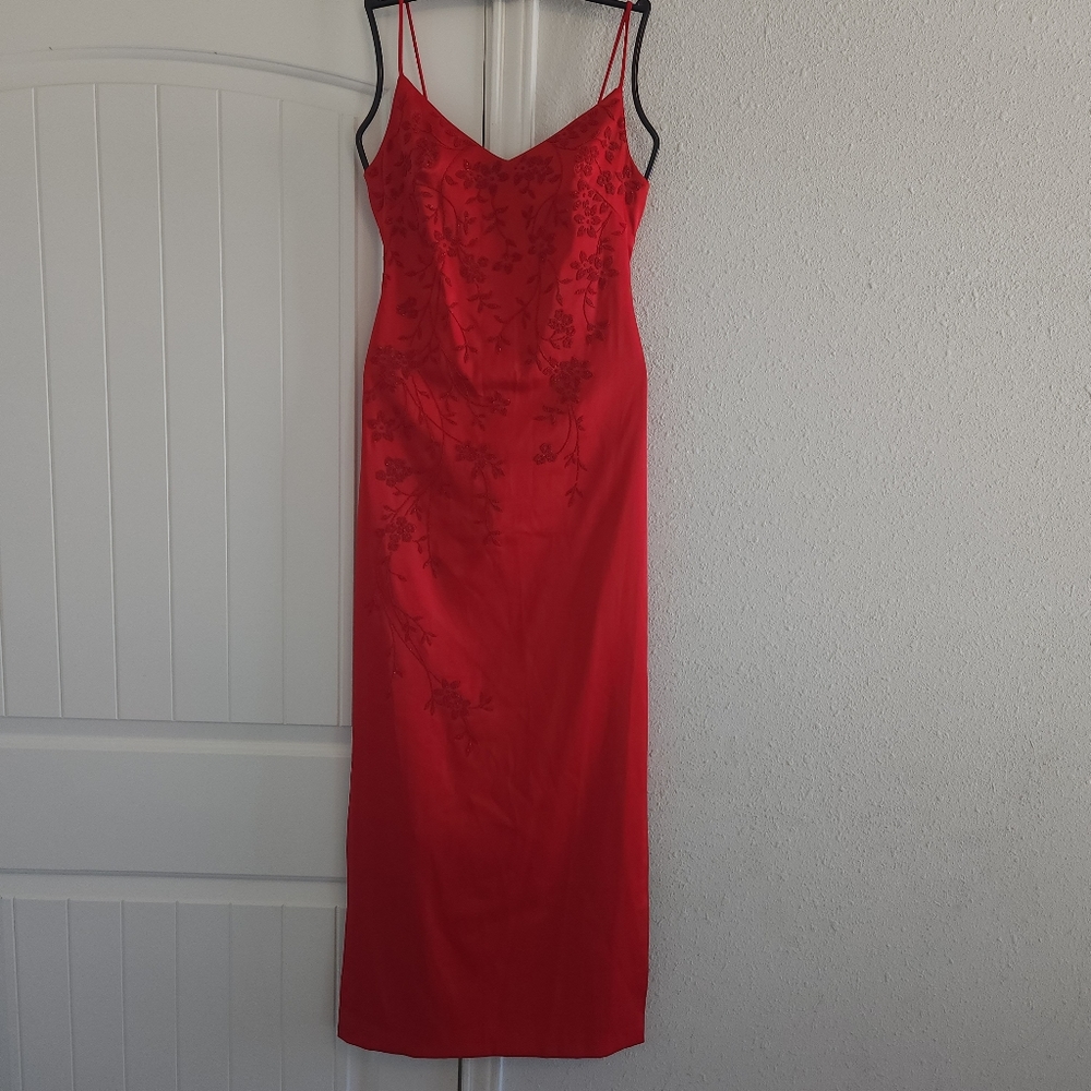 Windsor Satin Rhinestone Lace Red Prom Dress Size 7 Juniors